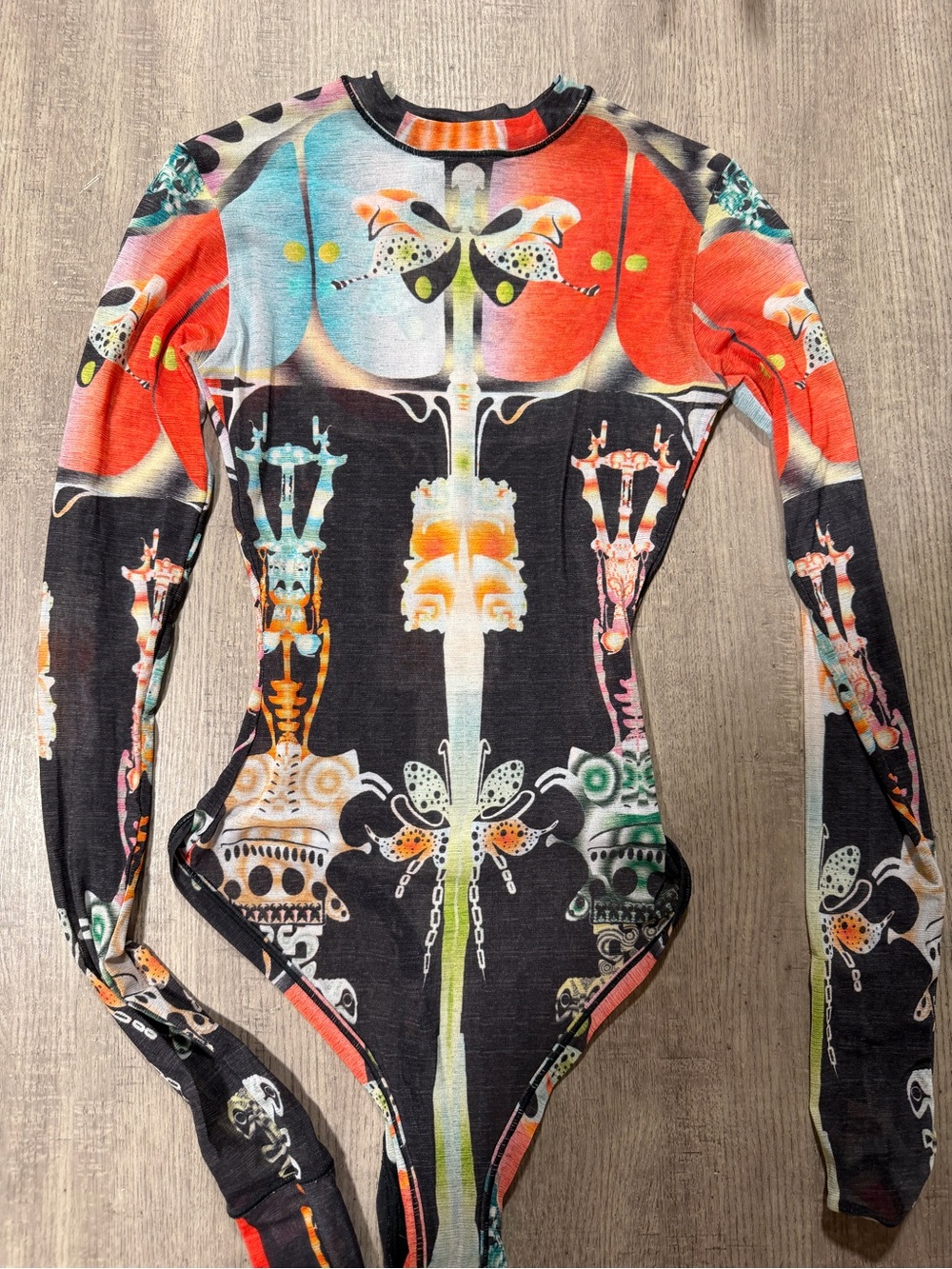 SKIMS SUMMER MESH LONG SLEEVE THONG BODYSUIT